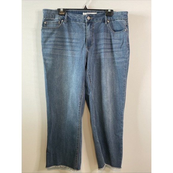 Cato Denim - Cato Denim Jeans Womens 14 Mid Rise 34W Blue Raw Hem Crop Straight Leg